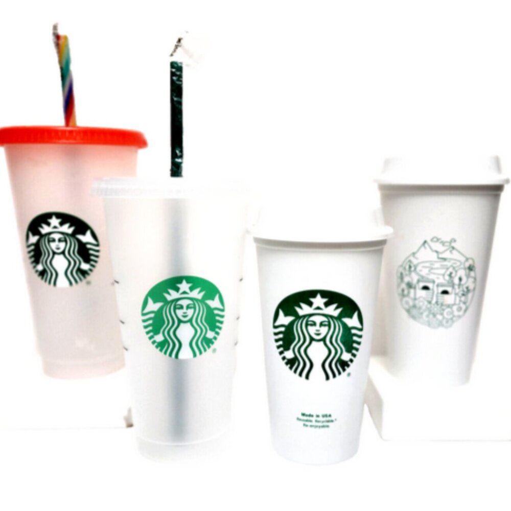 Starbucks 4 Cup Set Reusable Hot & Cold Cups with Lids NEW COLLECTIBLE